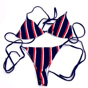 Striped Women's Bikini Push Up Padded Top Blue